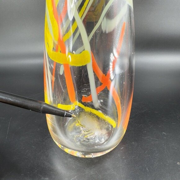 Hand Blown Studio Art Glass Swung Vase Clear Multicolor Swirls Hand Made Glass - Picture 9 of 16